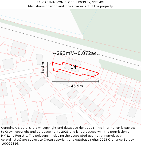 14, CAERNARVON CLOSE, HOCKLEY, SS5 4XH: Plot and title map