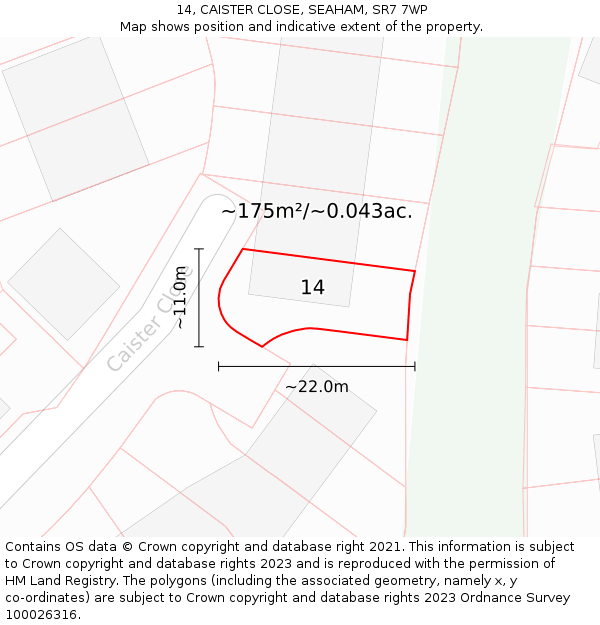 14, CAISTER CLOSE, SEAHAM, SR7 7WP: Plot and title map