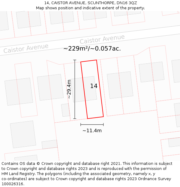 14, CAISTOR AVENUE, SCUNTHORPE, DN16 3QZ: Plot and title map