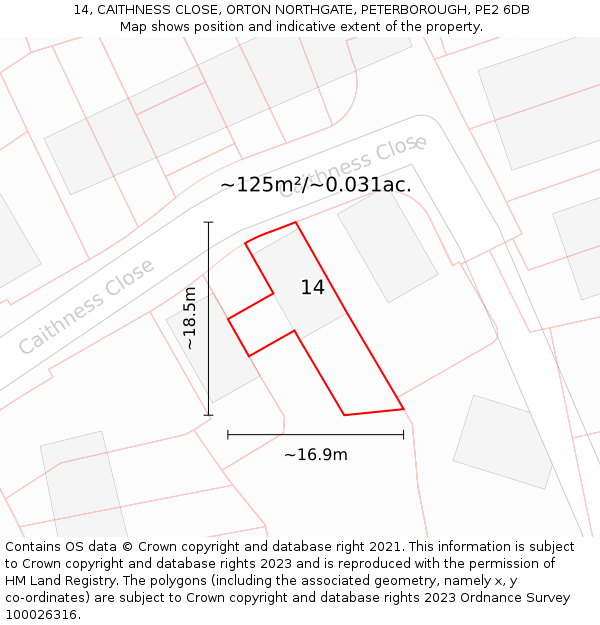 14, CAITHNESS CLOSE, ORTON NORTHGATE, PETERBOROUGH, PE2 6DB: Plot and title map