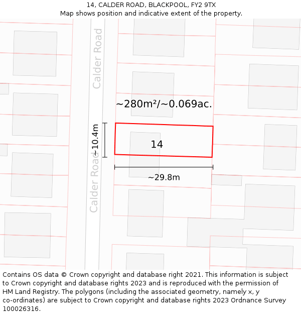 14, CALDER ROAD, BLACKPOOL, FY2 9TX: Plot and title map
