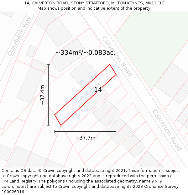 14, CALVERTON ROAD, STONY STRATFORD, MILTON KEYNES, MK11 1LE: Plot and title map
