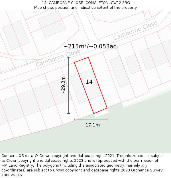 14, CAMBORNE CLOSE, CONGLETON, CW12 3BG: Plot and title map