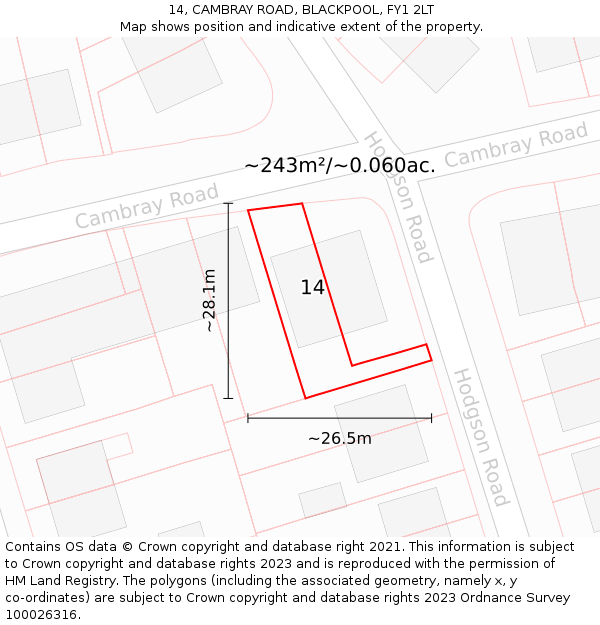 14, CAMBRAY ROAD, BLACKPOOL, FY1 2LT: Plot and title map