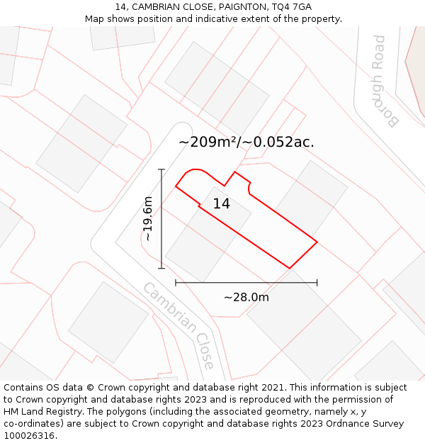 14, CAMBRIAN CLOSE, PAIGNTON, TQ4 7GA: Plot and title map