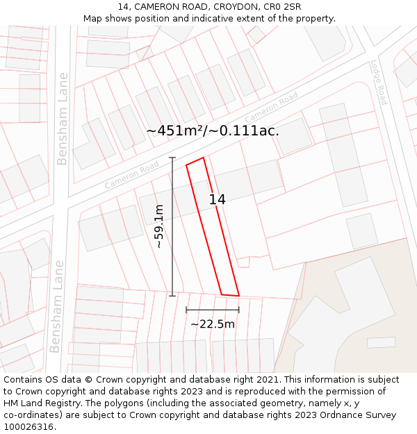 14, CAMERON ROAD, CROYDON, CR0 2SR: Plot and title map