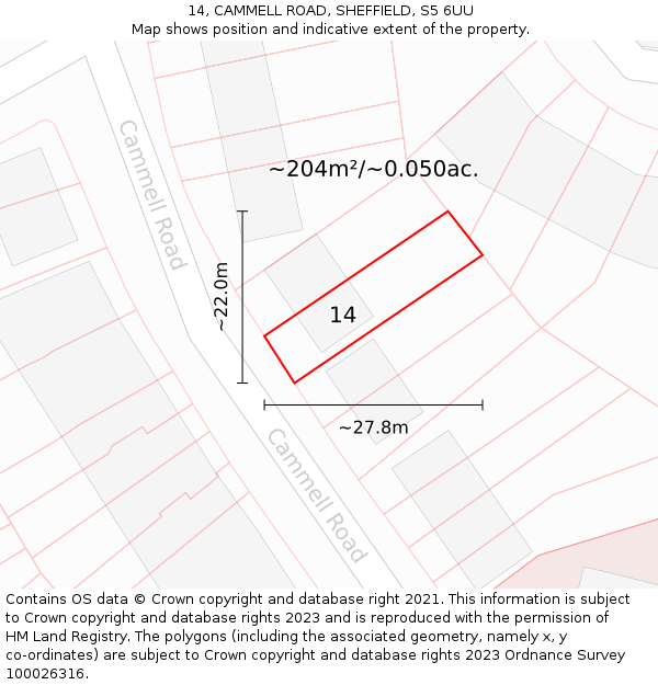14, CAMMELL ROAD, SHEFFIELD, S5 6UU: Plot and title map