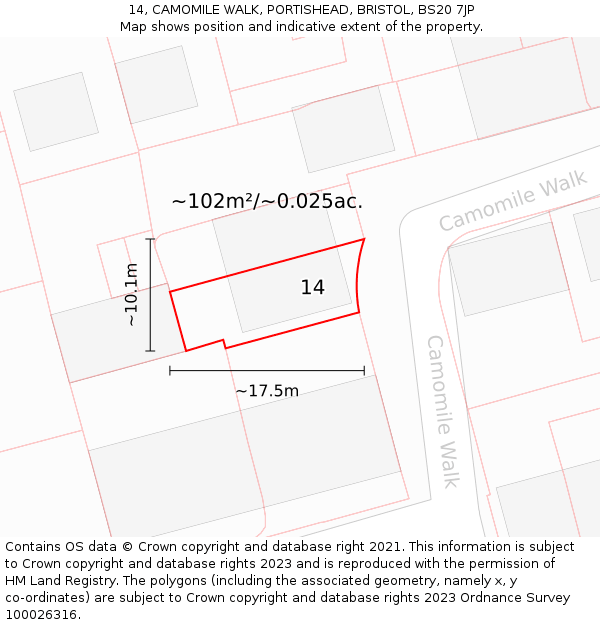 14, CAMOMILE WALK, PORTISHEAD, BRISTOL, BS20 7JP: Plot and title map