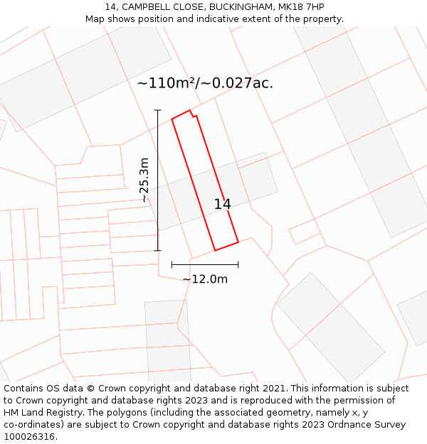 14, CAMPBELL CLOSE, BUCKINGHAM, MK18 7HP: Plot and title map