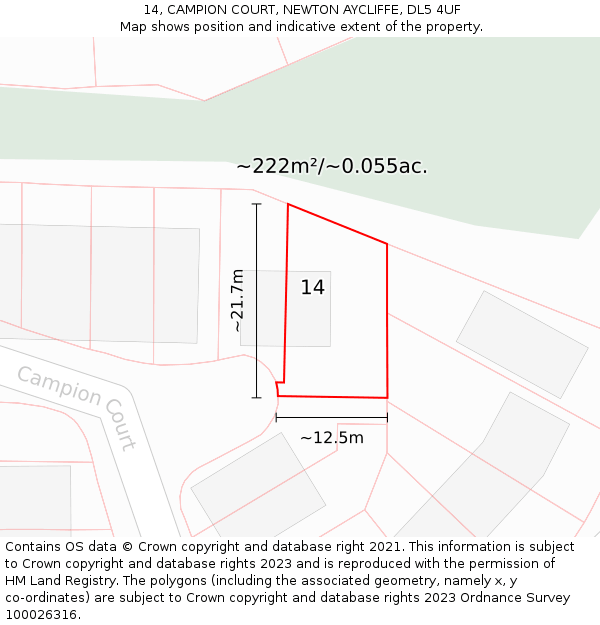 14, CAMPION COURT, NEWTON AYCLIFFE, DL5 4UF: Plot and title map