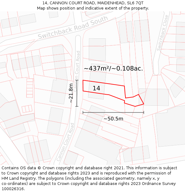 14, CANNON COURT ROAD, MAIDENHEAD, SL6 7QT: Plot and title map