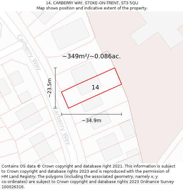 14, CARBERRY WAY, STOKE-ON-TRENT, ST3 5QU: Plot and title map