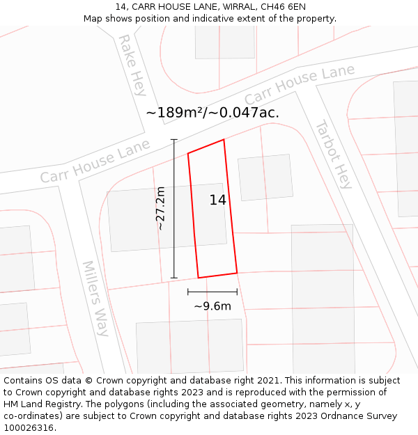14, CARR HOUSE LANE, WIRRAL, CH46 6EN: Plot and title map