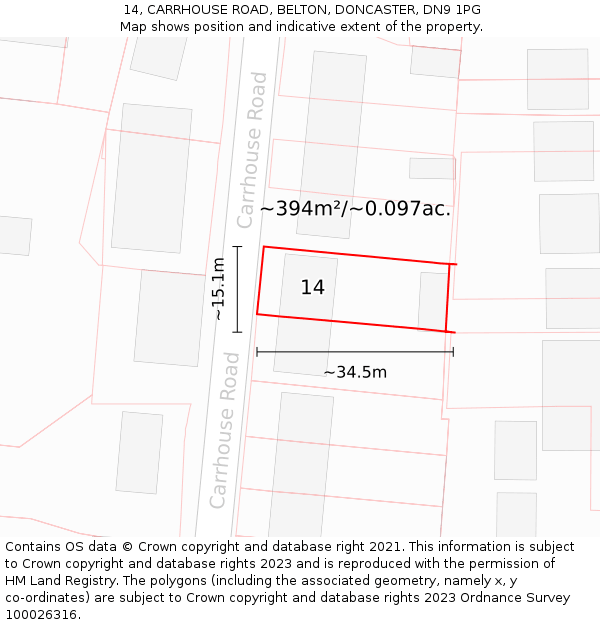14, CARRHOUSE ROAD, BELTON, DONCASTER, DN9 1PG: Plot and title map