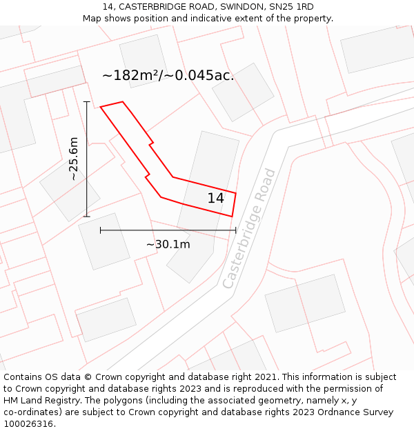 14, CASTERBRIDGE ROAD, SWINDON, SN25 1RD: Plot and title map