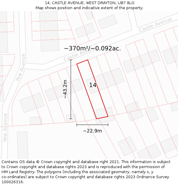 14, CASTLE AVENUE, WEST DRAYTON, UB7 8LG: Plot and title map