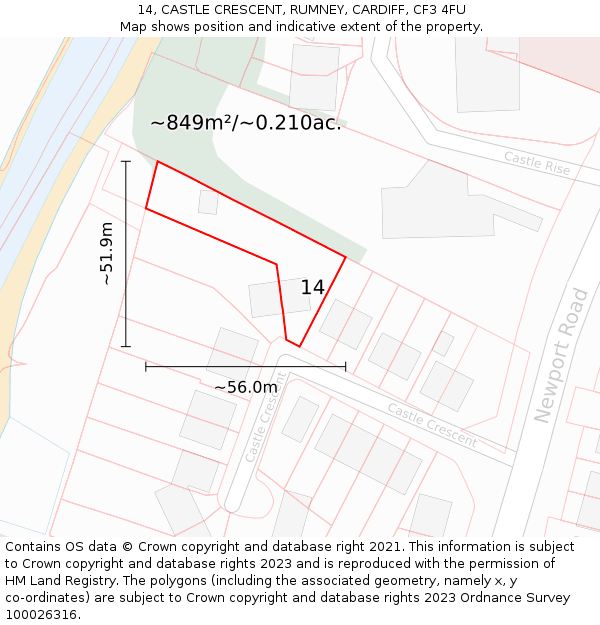 14, CASTLE CRESCENT, RUMNEY, CARDIFF, CF3 4FU: Plot and title map