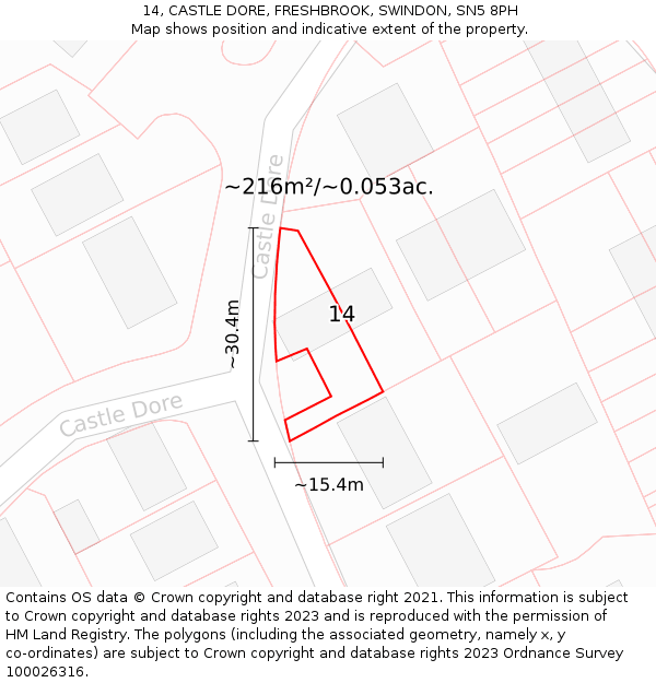 14, CASTLE DORE, FRESHBROOK, SWINDON, SN5 8PH: Plot and title map