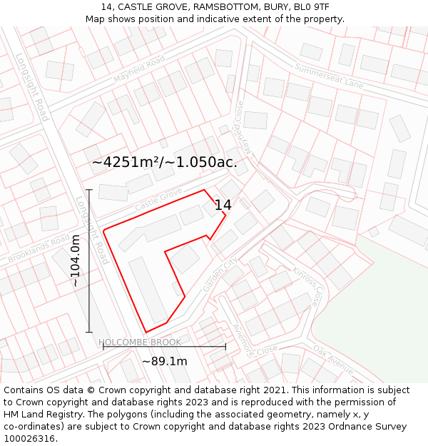14, CASTLE GROVE, RAMSBOTTOM, BURY, BL0 9TF: Plot and title map