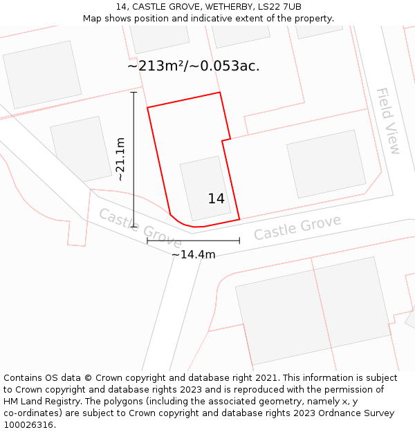 14, CASTLE GROVE, WETHERBY, LS22 7UB: Plot and title map