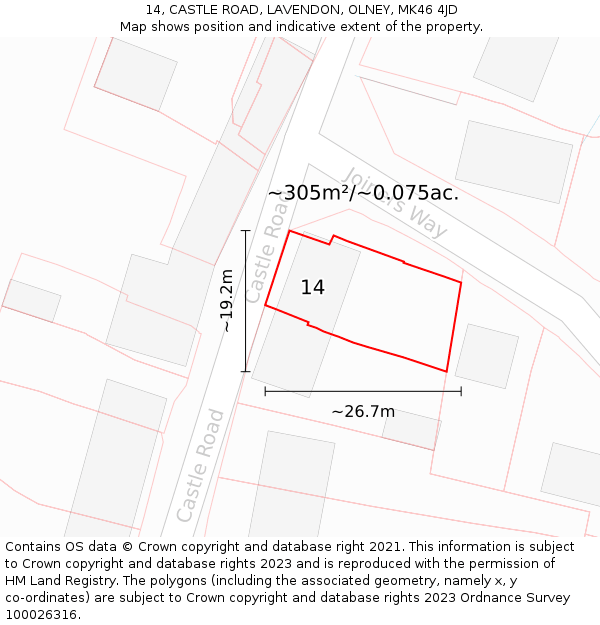14, CASTLE ROAD, LAVENDON, OLNEY, MK46 4JD: Plot and title map