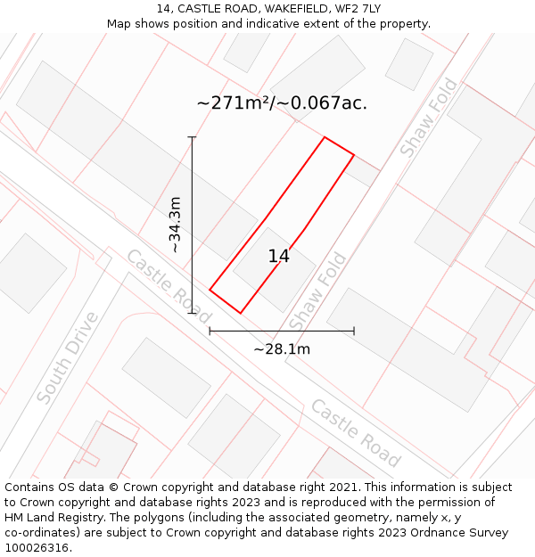 14, CASTLE ROAD, WAKEFIELD, WF2 7LY: Plot and title map