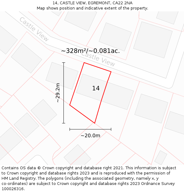 14, CASTLE VIEW, EGREMONT, CA22 2NA: Plot and title map