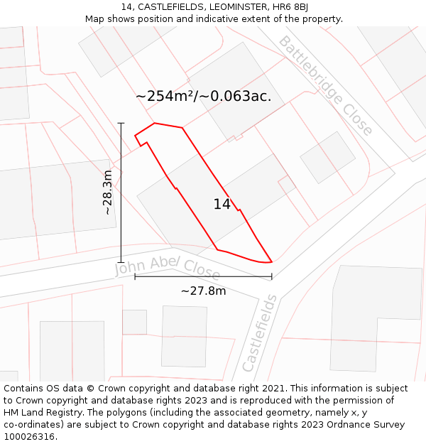 14, CASTLEFIELDS, LEOMINSTER, HR6 8BJ: Plot and title map
