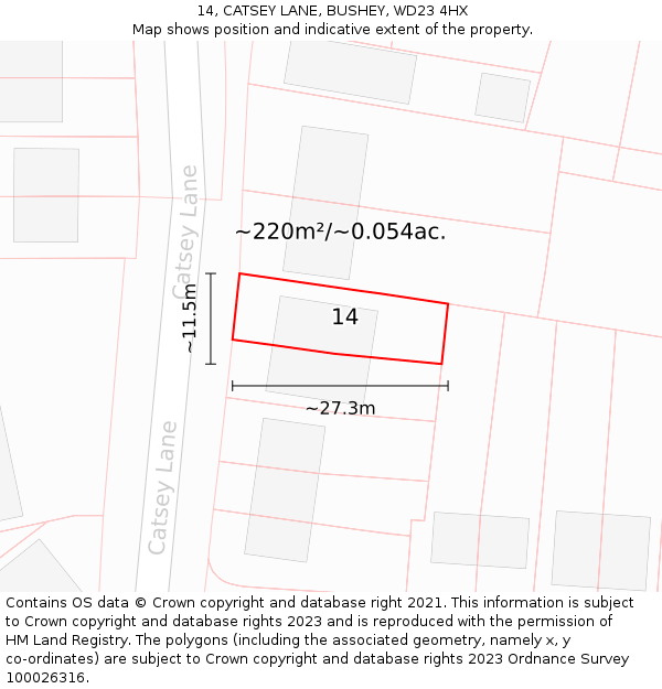 14, CATSEY LANE, BUSHEY, WD23 4HX: Plot and title map