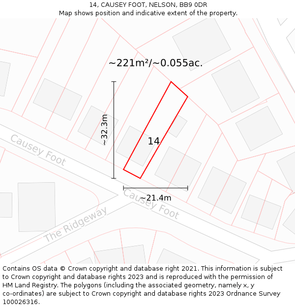 14, CAUSEY FOOT, NELSON, BB9 0DR: Plot and title map