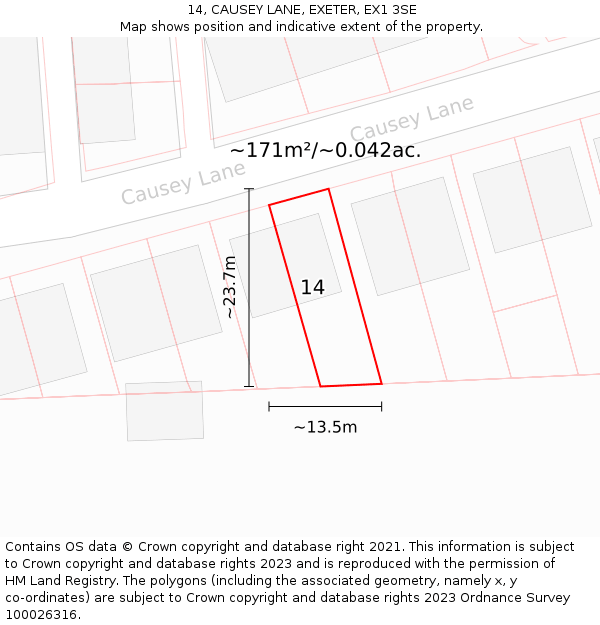 14, CAUSEY LANE, EXETER, EX1 3SE: Plot and title map