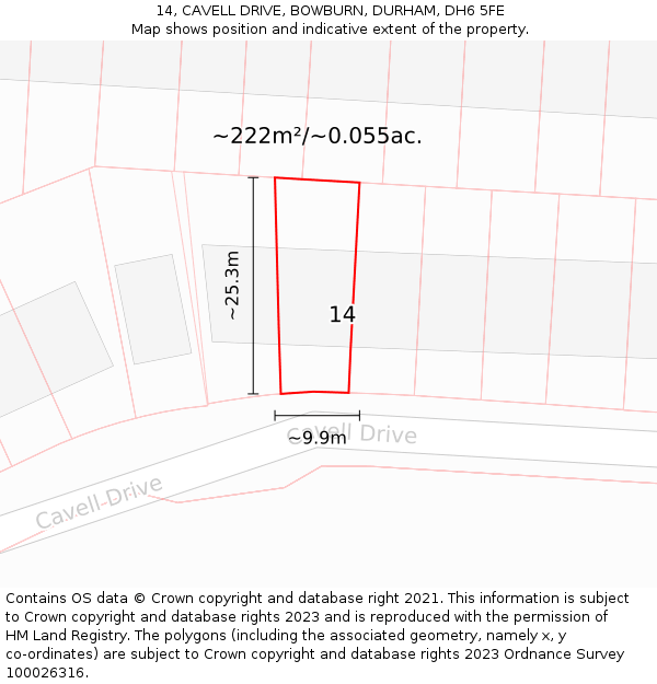 14, CAVELL DRIVE, BOWBURN, DURHAM, DH6 5FE: Plot and title map