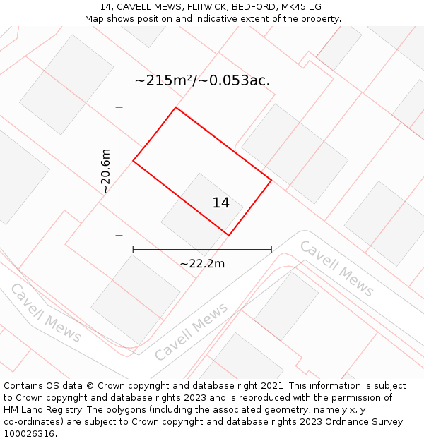 14, CAVELL MEWS, FLITWICK, BEDFORD, MK45 1GT: Plot and title map