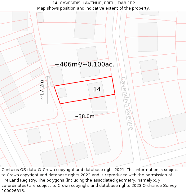 14, CAVENDISH AVENUE, ERITH, DA8 1EP: Plot and title map