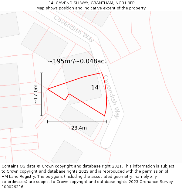 14, CAVENDISH WAY, GRANTHAM, NG31 9FP: Plot and title map