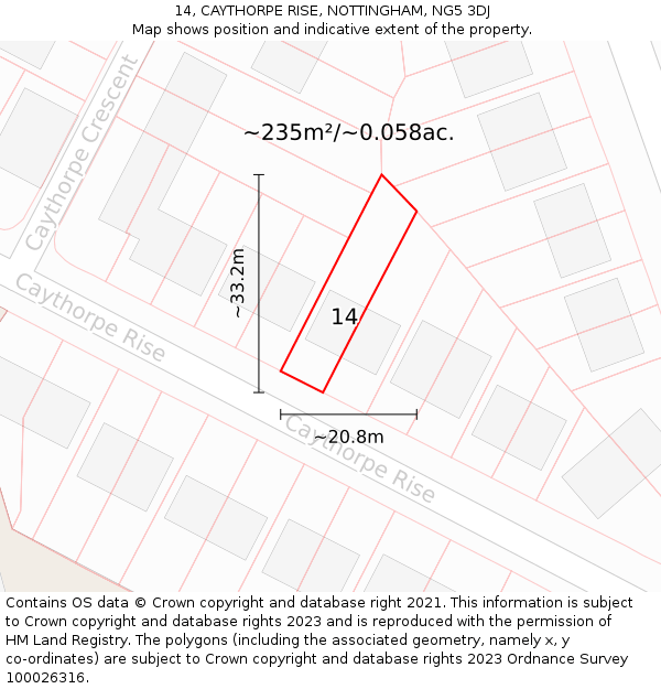 14, CAYTHORPE RISE, NOTTINGHAM, NG5 3DJ: Plot and title map