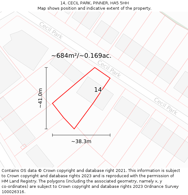 14, CECIL PARK, PINNER, HA5 5HH: Plot and title map