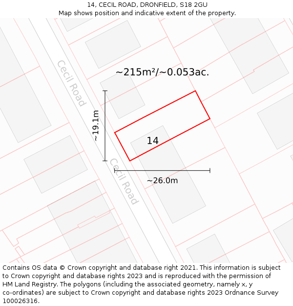 14, CECIL ROAD, DRONFIELD, S18 2GU: Plot and title map