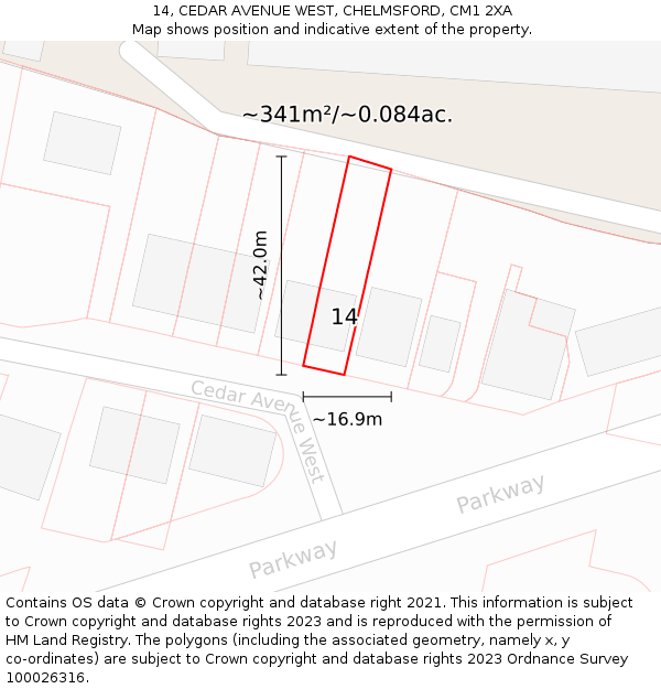 14, CEDAR AVENUE WEST, CHELMSFORD, CM1 2XA: Plot and title map