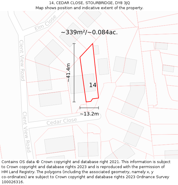 14, CEDAR CLOSE, STOURBRIDGE, DY8 3JQ: Plot and title map