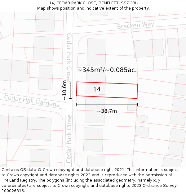 14, CEDAR PARK CLOSE, BENFLEET, SS7 3RU: Plot and title map
