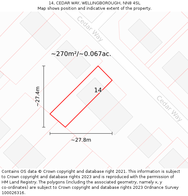14, CEDAR WAY, WELLINGBOROUGH, NN8 4SL: Plot and title map