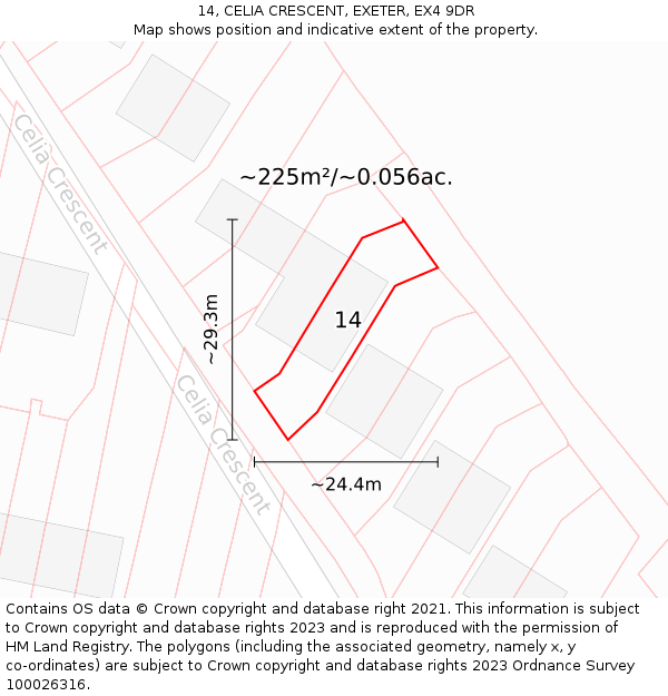14, CELIA CRESCENT, EXETER, EX4 9DR: Plot and title map