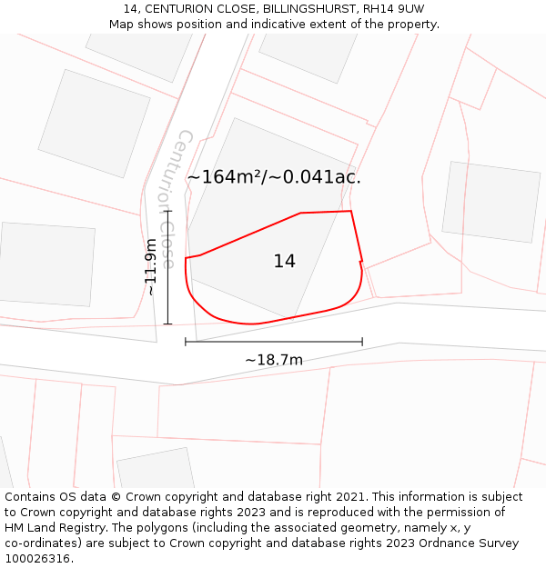 14, CENTURION CLOSE, BILLINGSHURST, RH14 9UW: Plot and title map