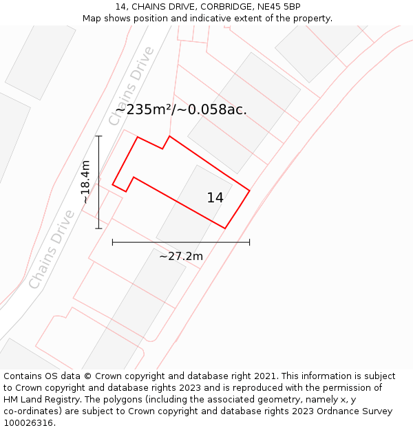 14, CHAINS DRIVE, CORBRIDGE, NE45 5BP: Plot and title map