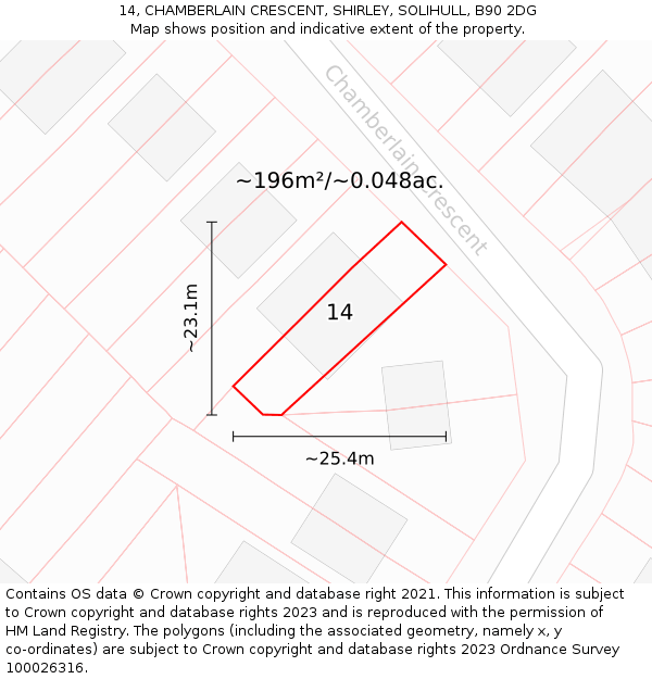 14, CHAMBERLAIN CRESCENT, SHIRLEY, SOLIHULL, B90 2DG: Plot and title map