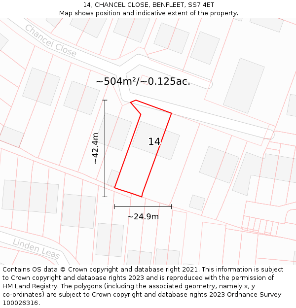 14, CHANCEL CLOSE, BENFLEET, SS7 4ET: Plot and title map