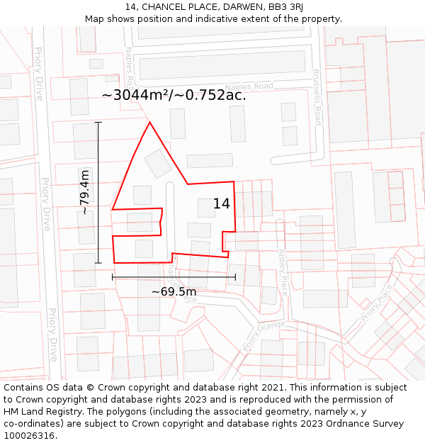 14, CHANCEL PLACE, DARWEN, BB3 3RJ: Plot and title map