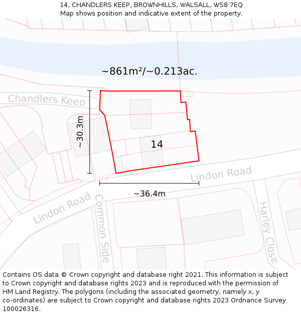 14, CHANDLERS KEEP, BROWNHILLS, WALSALL, WS8 7EQ: Plot and title map