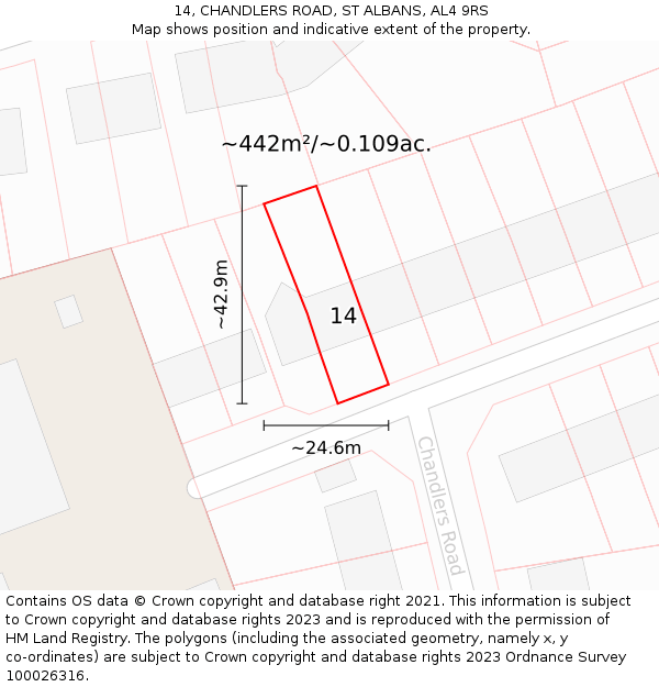 14, CHANDLERS ROAD, ST ALBANS, AL4 9RS: Plot and title map